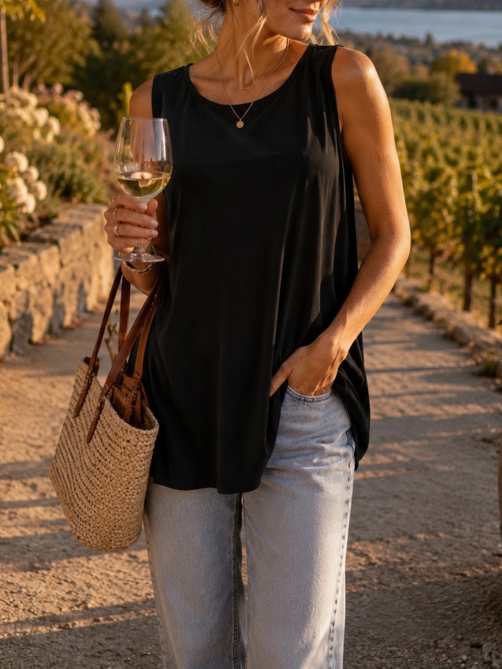 Cable & Gauge Black Sleeveless Tunic Tank Size L Casual Layering Top